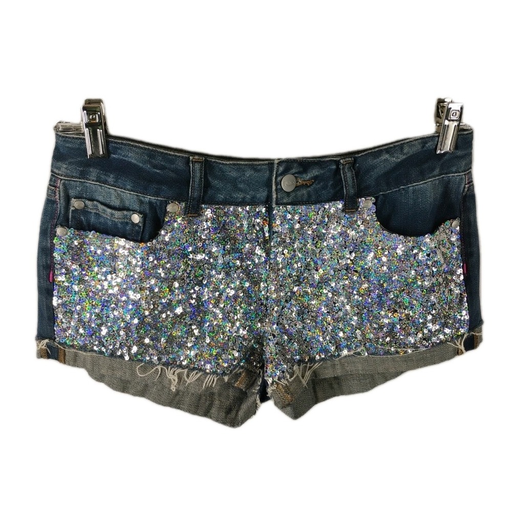 Victoria's Secret PINK Women's Sz‎ 4 Sequins Jean Shorts Y2K 90s Low Rise Booty